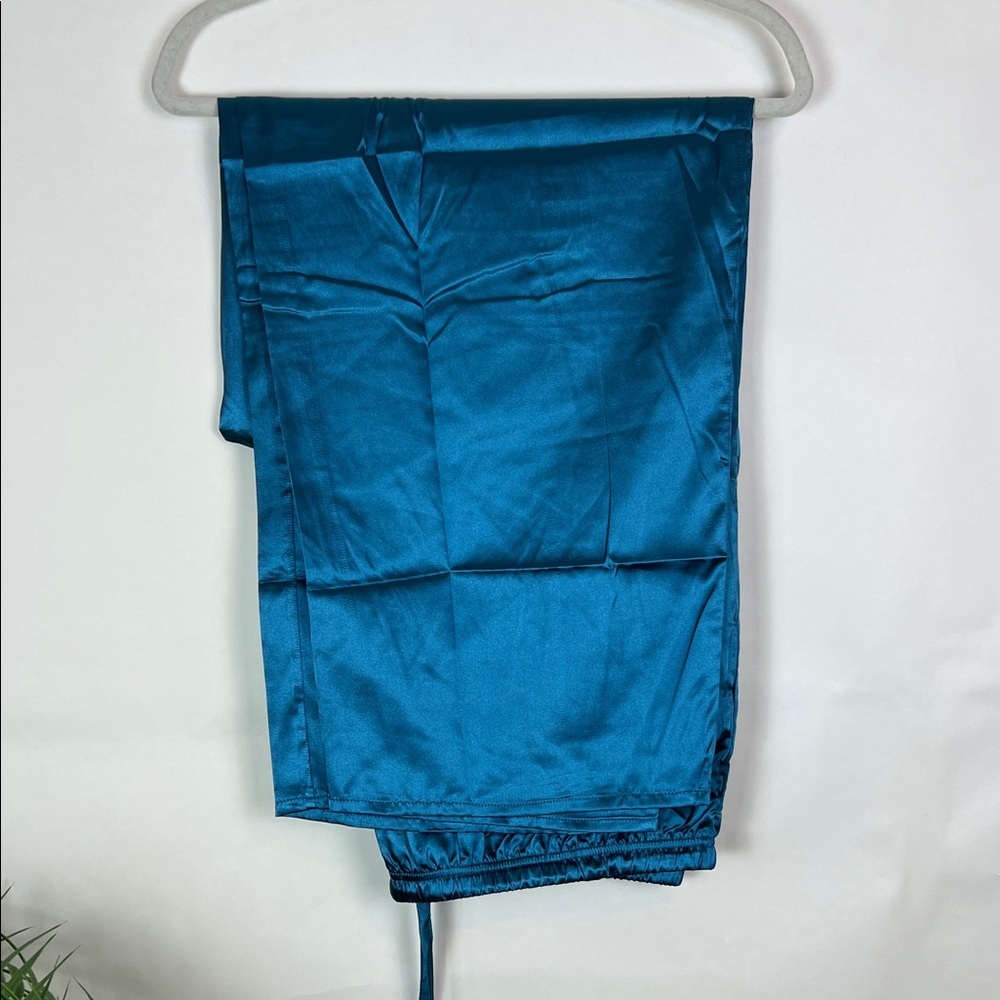 NWOT Ekouaer Women 2XL Satin Pajama Set Loungewear Teal Green - Picture 8 of 10